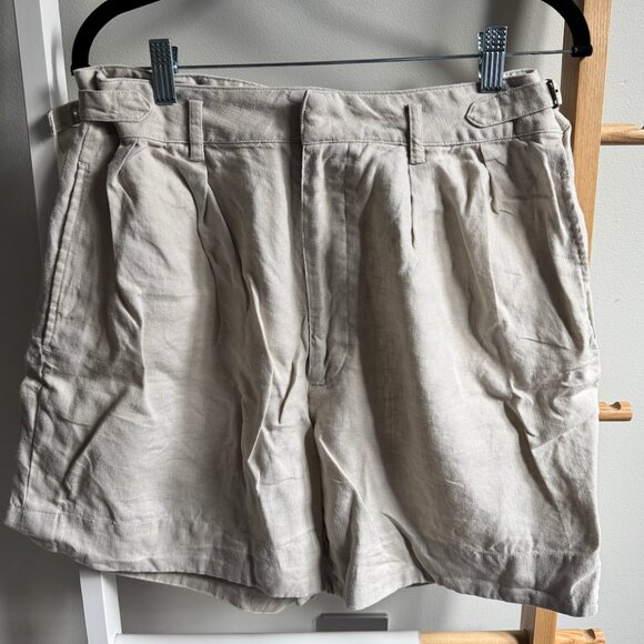 Buck Mason Riviera Tan Linen High-Waisted Pleated Short Size 30 - Picture 10 of 11
